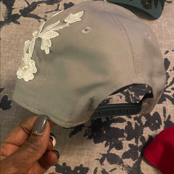 Gray and Black Eagles Cap with Floral Embellishments and pearls main image 4